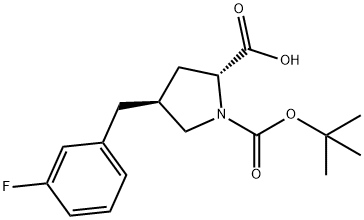 (2R,4S)-4-[(3-fluorophenyl)methyl]-1-[(2-methylpropan-2-yl)oxycarbonyl]pyrrolidine-2-carboxylic acid Struktur