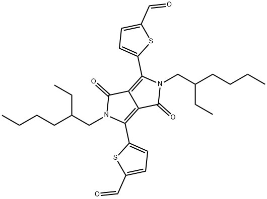 5,5′-[2,5-ビス(2-エチルヘキシル)-3,6-ジオキソ-2,3,5,6-テトラヒドロピロロ[3,4-c]ピロール-1,4-ジイル]ビス(チオフェン-2-カルボアルデヒド) 化学構造式