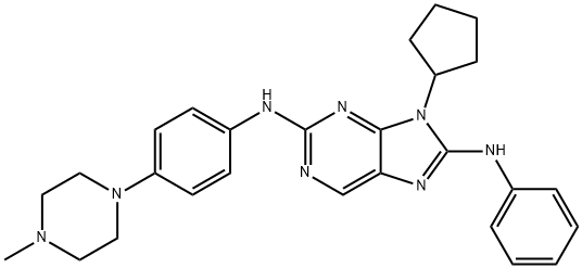 9H-Purine-2,8-diamine, 9-cyclopentyl-N2-[4-(4-methyl-1-piperazinyl)phenyl]-N8-phenyl- 化学構造式