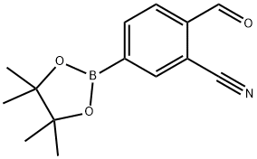 2-formyl-5-(tetramethyl-1,3,2-dioxaborolan-2-yl)benzonitrile Struktur