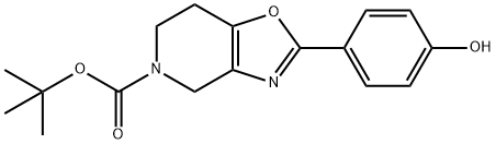 2-(4-hydroxy-phenyl)-6,7-dihydro-4H-oxazolo[4,5-c]pyridine-5-carboxylic acid t-butyl ester 化学構造式