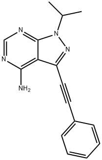 1-(1-Methylethyl)-3-(2-phenylethynyl)-1H-pyrazolo[3,4-d]pyrimidin-4-amine, 1357349-91-7, 结构式