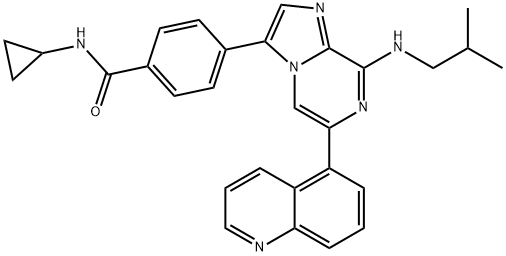N-Cyclopropyl-4-[8-[(2-methylpropyl)amino]-6-(5-quinolinyl)imidazo[1,2-a]pyrazin-3-yl]benzamide Structure