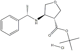 tert-butyl trans-4-[[(1S)-1-phenylethyl]amino]tetrahydrofuran-3-carboxylate hydrochloride Struktur
