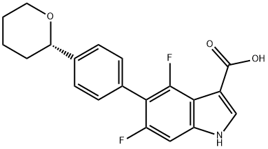 (S)-4,6-difluoro-5-(4-(tetrahydro-2H-pyran-2-yl)phenyl)-1H-indole-3-carboxylic acid Structure