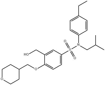 N-(4-ethylphenyl)-3-(hydroxymethyl)-N-isobutyl-4-((tetrahydro-2H-pyran-4-yl)methoxy)benzenesulfonamide Struktur
