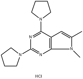 6,7-Dimethyl-2,4-di-1-pyrrolidinyl-7H-pyrrolo[2,3-d]pyrimidine hydrochloride 化学構造式