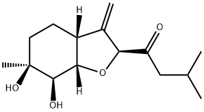 1-Butanone, 3-methyl-1-[(2S,3aR,6S,7R,7aS)-octahydro-6,7-dihydroxy-6-methyl-3-methylene-2-benzofuranyl]- Struktur