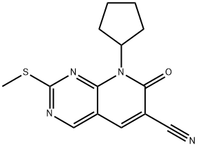 8-cyclopentyl-2-(methylthio)-7-oxo-7,8-dihydropyrido[2,3-d]pyrimidine-6-carbonitrile, 1610369-48-6, 结构式