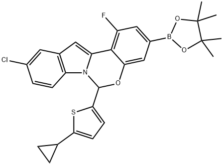 10-氯-6-(5-环丙基噻吩-2-基)-1-氟-3-(4,4,5,5-四甲基-1,3,2-二氧苯甲醛-2-基)-6H-吲哚[1,2-C][1,3]苯并恶嗪, 1620454-32-1, 结构式