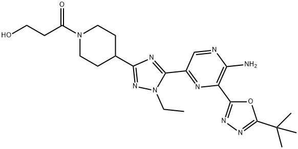 1-(4-(5-(5-amino-6-(5-(tert-butyl)-1,3,4-oxadiazol-2-yl)pyrazin-2-yl)-1-ethyl-1H-1,2,4-triazol-3-yl)piperidin-1-yl)-3-hydroxypropan-1-one Structure
