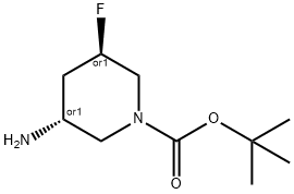 TERT-BUTYL TRANS-3-AMINO-5-FLUOROPIPERIDINE-1-CARBOXYLATE 化学構造式