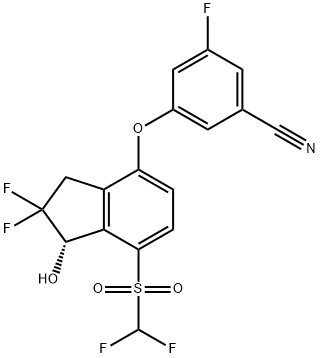(S)-3-((7-((difluoromethyl)sulfonyl)-2,2-difluoro-1-hydroxy-2,3-dihydro-1H-inden-4-yl)oxy)-5-fluorobenzonitrile Structure