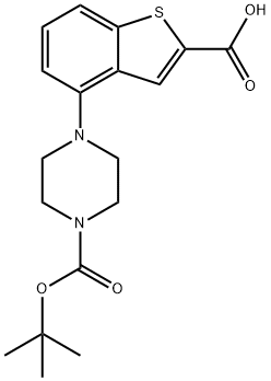 4-(4-(tert-butoxycarbonyl)piperazin-1-yl)benzo[b]thiophene-2-carboxylic acid 化学構造式