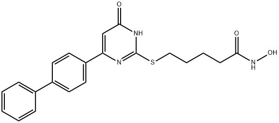 5-[(4-[1,1'-Biphenyl]-4-yl-1,6-dihydro-6-oxo-2-pyrimidinyl)thio]-N-hydroxypentanamide Struktur