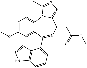6-(1H-Indol-4-yl)-8-methoxy-1-methyl-4H-[1,2,4]triazolo[4,3-a][1,4]benzodiazepine-4-acetic acid methyl ester 化学構造式