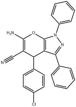 6-amino-4-(4-chlorophenyl)-1,3-diphenyl-1,4-dihydropyrano[2,3-c]pyrazole-5-carbonitrile 结构式