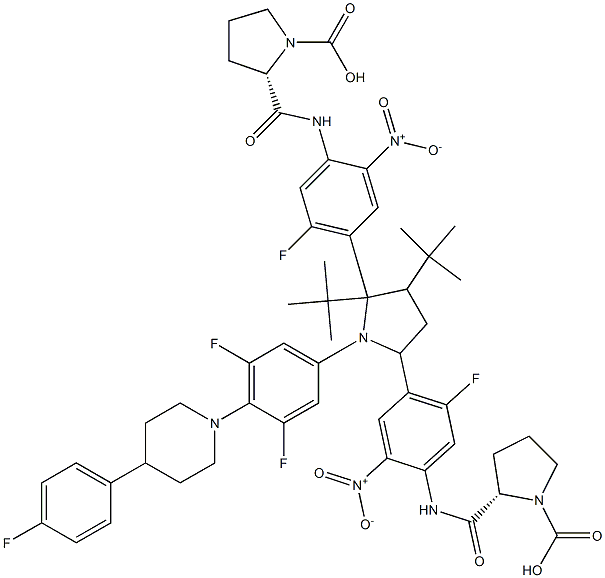 1890114-10-9 di-tert-butyl2,2'-(((((2R,5R)-1-(3,5-difluoro-4-(4-(4-fluorophenyl)piperidin-1-yl)phenyl)pyrrolidine-2,5-diyl)bis(5-fluoro-2-nitro-4,1-phenylene))bis(azanediyl))bis(carbonyl))(2S,2'S)-bis(pyrrolidine-1-carboxylate)