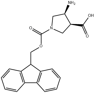 (3S,4S)-4-amino-1-{[(9H-fluoren-9-yl)methoxy]carbonyl}pyrrolidine-3-carboxylic acid Struktur