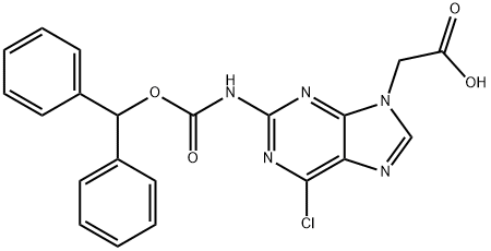 2-(2-(((ベンズヒドリルオキシ)カルボニル)アミノ)-6-クロロ-9H-プリン-9-イル)酢酸 化学構造式