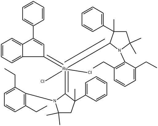 双(1-(2,6-二乙基苯基)-3,5,5-三甲基-3-苯基吡咯烷-2-亚基)(3-苯基-1H-茚-1-亚基)二氯化钌(II) 结构式