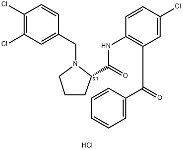 (S)-N-(2-Benzoyl-4-chlorophenyl)-1-(3,4-dichlorobenzyl)pyrrolidine-2-carboxamide Hydrochloride 化学構造式