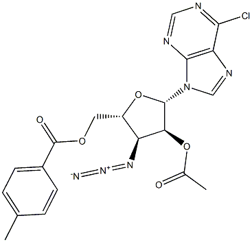 6-Chloro-9-[2-O-acetyl-5-O-(p-toluoyl)-3-azido-3-deoxy-beta-L-ribofuranosyl]-9H-purine 化学構造式