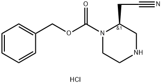 (S)-苯甲基 2-(氰基甲基)哌嗪-1-甲酸基酯盐酸盐 结构式