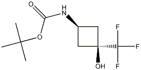 tert-butyl N-[trans-3-hydroxy-3-(trifluoromethyl)cyclobutyl]carbamate Struktur