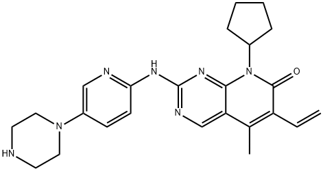8-cyclopentyl-5-methyl-2-((5-(piperazin-1-yl)pyridin-2-yl)amino)-6-vinylpyrido[2,3-d]pyrimidin-7(8H)-one 化学構造式