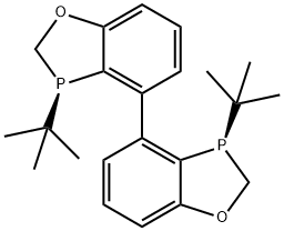 (3R,3'R)-3,3'-Bis(tert-butyl)-2,2',3,3'-tetrahydro-4,4'-bi-1,3-benzoxaphosphole 化学構造式