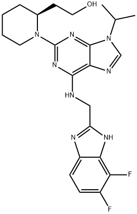 (S)-2-(1-(6-(((6,7-difluoro-1H-benzo[d]imidazol-2-yl)methyl)amino)-9-isopropyl-9H-purin-2-yl)piperidin-2-yl)ethan-1-ol Structure
