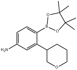 3-(tetrahydro-2H-pyran-3-yl)-4-(4,4,5,5-tetramethyl-1,3,2-dioxaborolan-2-yl)aniline 化学構造式