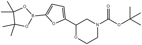 tert-butyl 2-(5-(4,4,5,5-tetramethyl-1,3,2-dioxaborolan-2-yl)furan-2-yl)morpholine-4-carboxylate Struktur