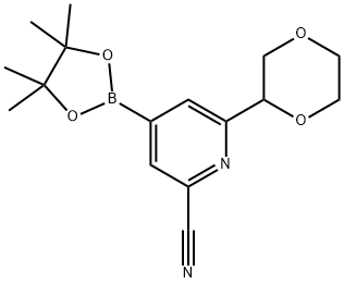 2-Cyano-6-(1,4-dioxan-2-yl)pyridine-4-boronic acid pinacol ester Struktur