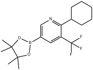 2-cyclohexyl-5-(4,4,5,5-tetramethyl-1,3,2-dioxaborolan-2-yl)-3-(trifluoromethyl)pyridine 化学構造式