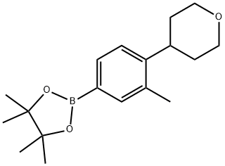 4,4,5,5-tetramethyl-2-(3-methyl-4-(tetrahydro-2H-pyran-4-yl)phenyl)-1,3,2-dioxaborolane 化学構造式