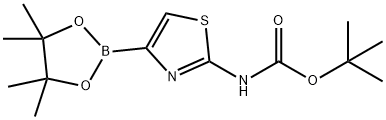tert-butyl (4-(4,4,5,5-tetramethyl-1,3,2-dioxaborolan-2-yl)thiazol-2-yl)carbamate 化学構造式
