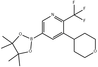 3-(tetrahydro-2H-pyran-4-yl)-5-(4,4,5,5-tetramethyl-1,3,2-dioxaborolan-2-yl)-2-(trifluoromethyl)pyridine 结构式