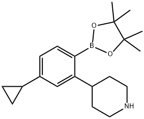 4-(5-cyclopropyl-2-(4,4,5,5-tetramethyl-1,3,2-dioxaborolan-2-yl)phenyl)piperidine Struktur