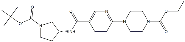 ethyl 4-(5-{[(3R)-1-[(tert-butoxy)carbonyl]pyrrolidin-3-yl]carbamoyl}pyridin-2-yl)piperazine-1-carboxylate Struktur