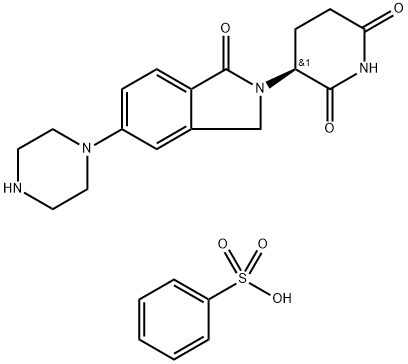 (S)-3-(1-oxo-5-(piperazin-1-yl)isoindolin-2-yl)piperidine-2,6-dione benzenesulfonate 化学構造式