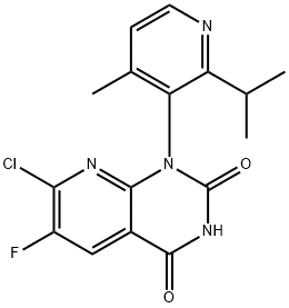 7-chloro-6-fluoro-1-(2-isopropyl-4-methylpyridin-3-yl)pyrido[2,3-d]pyrimidine-2,4(1H,3H)-dione Struktur