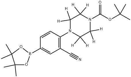tert-butyl 4-(2-cyano-4-(4,4,5,5-tetramethyl-1,3,2-dioxaborolan-2-yl)phenyl)piperazine-1-carboxylate-2,2,3,3,5,5,6,6-d8 结构式