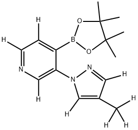 3-(4-(methyl-d3)-1H-pyrazol-1-yl-3,5-d2)-4-(4,4,5,5-tetramethyl-1,3,2-dioxaborolan-2-yl)pyridine-2,5,6-d3 结构式