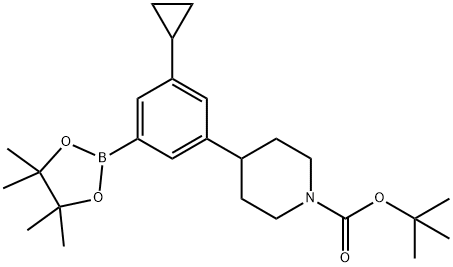 tert-butyl 4-(3-cyclopropyl-5-(4,4,5,5-tetramethyl-1,3,2-dioxaborolan-2-yl)phenyl)piperidine-1-carboxylate 化学構造式