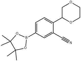 2-(1,4-dioxan-2-yl)-5-(4,4,5,5-tetramethyl-1,3,2-dioxaborolan-2-yl)benzonitrile Structure