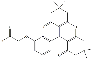 methyl [3-(3,3,6,6-tetramethyl-1,8-dioxo-2,3,4,5,6,7,8,9-octahydro-1H-xanthen-9-yl)phenoxy]acetate 化学構造式