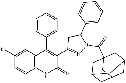 3-[1-(1-adamantylcarbonyl)-5-phenyl-4,5-dihydro-1H-pyrazol-3-yl]-6-bromo-4-phenyl-2(1H)-quinolinone 结构式