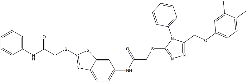 309282-31-3 N-{2-[(2-anilino-2-oxoethyl)sulfanyl]-1,3-benzothiazol-6-yl}-2-({5-[(3,4-dimethylphenoxy)methyl]-4-phenyl-4H-1,2,4-triazol-3-yl}sulfanyl)acetamide